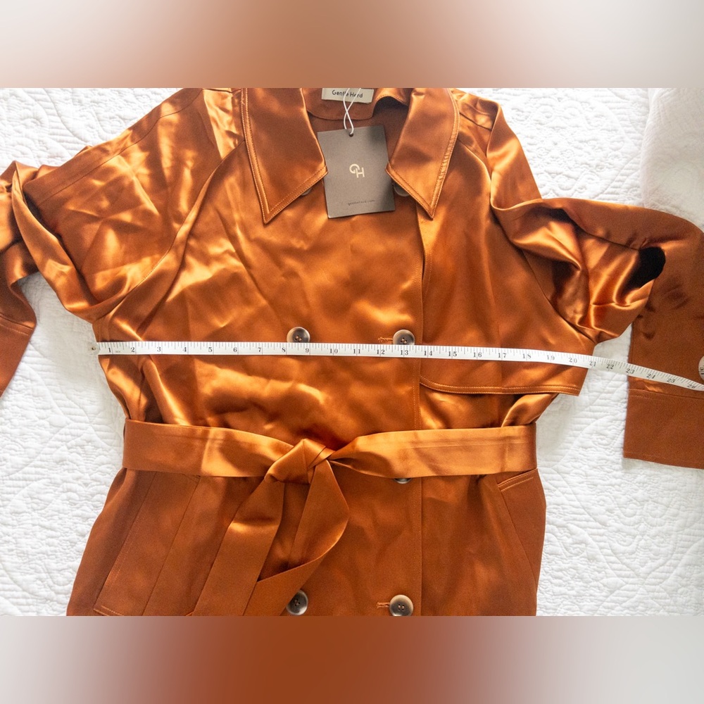 NWT Gentle Herd Sateen Double Breasted Trench Coat Copper/Caramel Size M - Picture 8 of 8